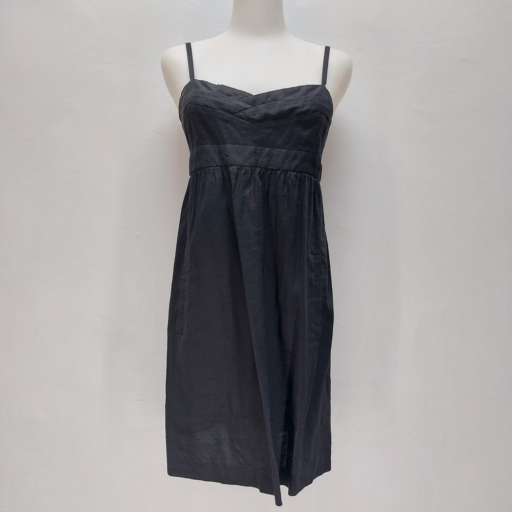 Theory Ambrosia Dress Women's S4 Black Linen Blend Mini Minimalist Breathable